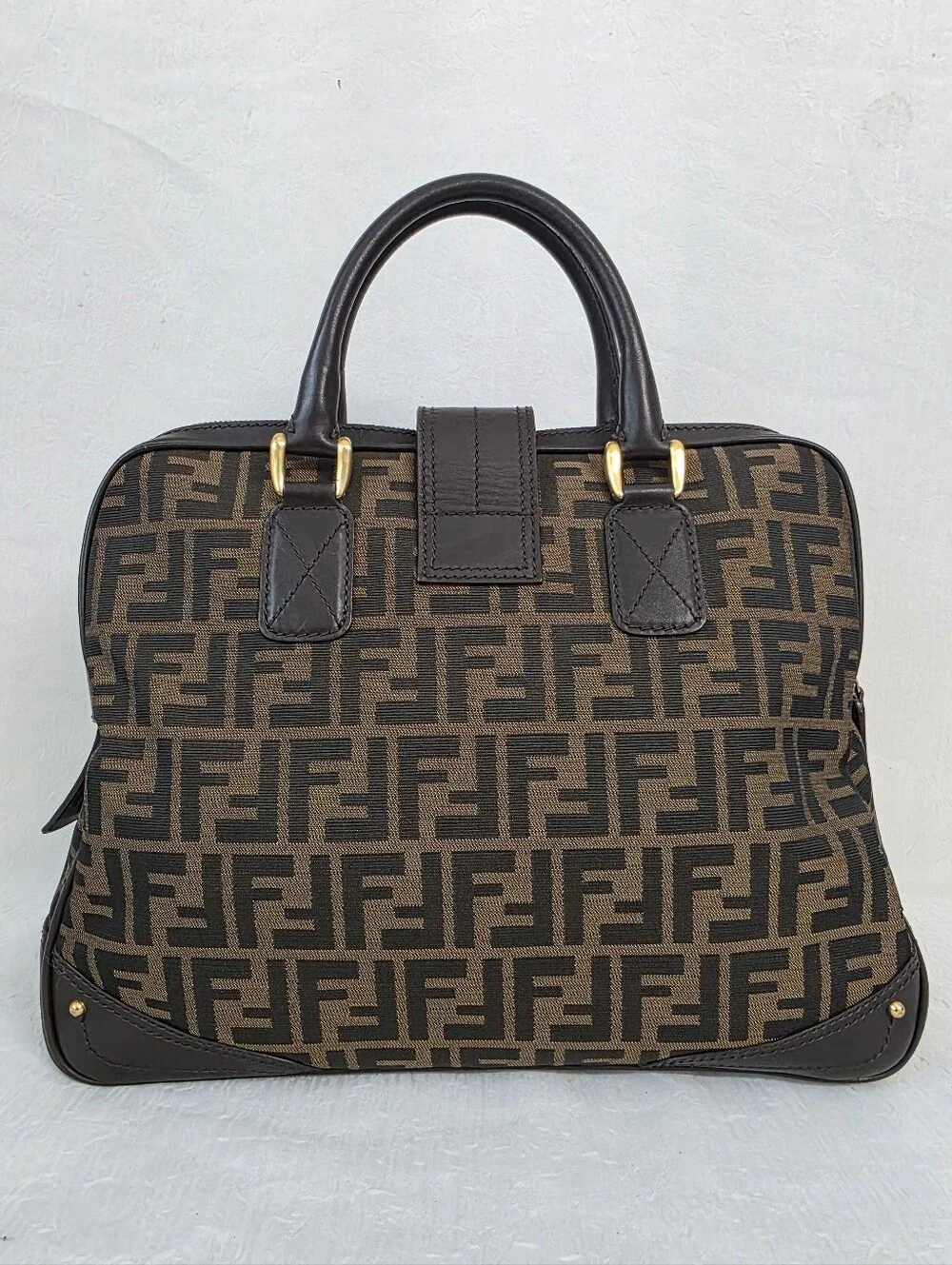 Auth Fendi Zucca FF Top Handle Doctor's Tote Bag